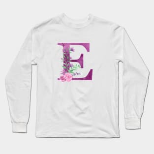 Floral Monogram E Beautiful Rose Bouquet Long Sleeve T-Shirt